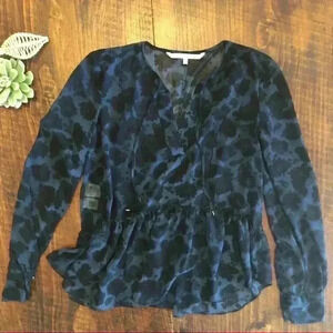 Rachel Roy | Blue & Black Floral Peasant Blouse